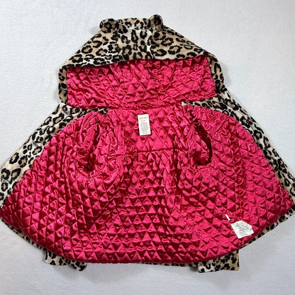 Gymboree Faux Fur Jacket Girls 2T-3T Leopard Print‎ Hooded Ears Pink Lining Coat